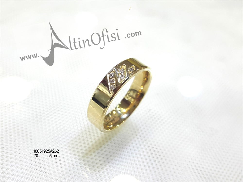 Taşlı Alyans 5 mm Genişlik 14 ayar altın