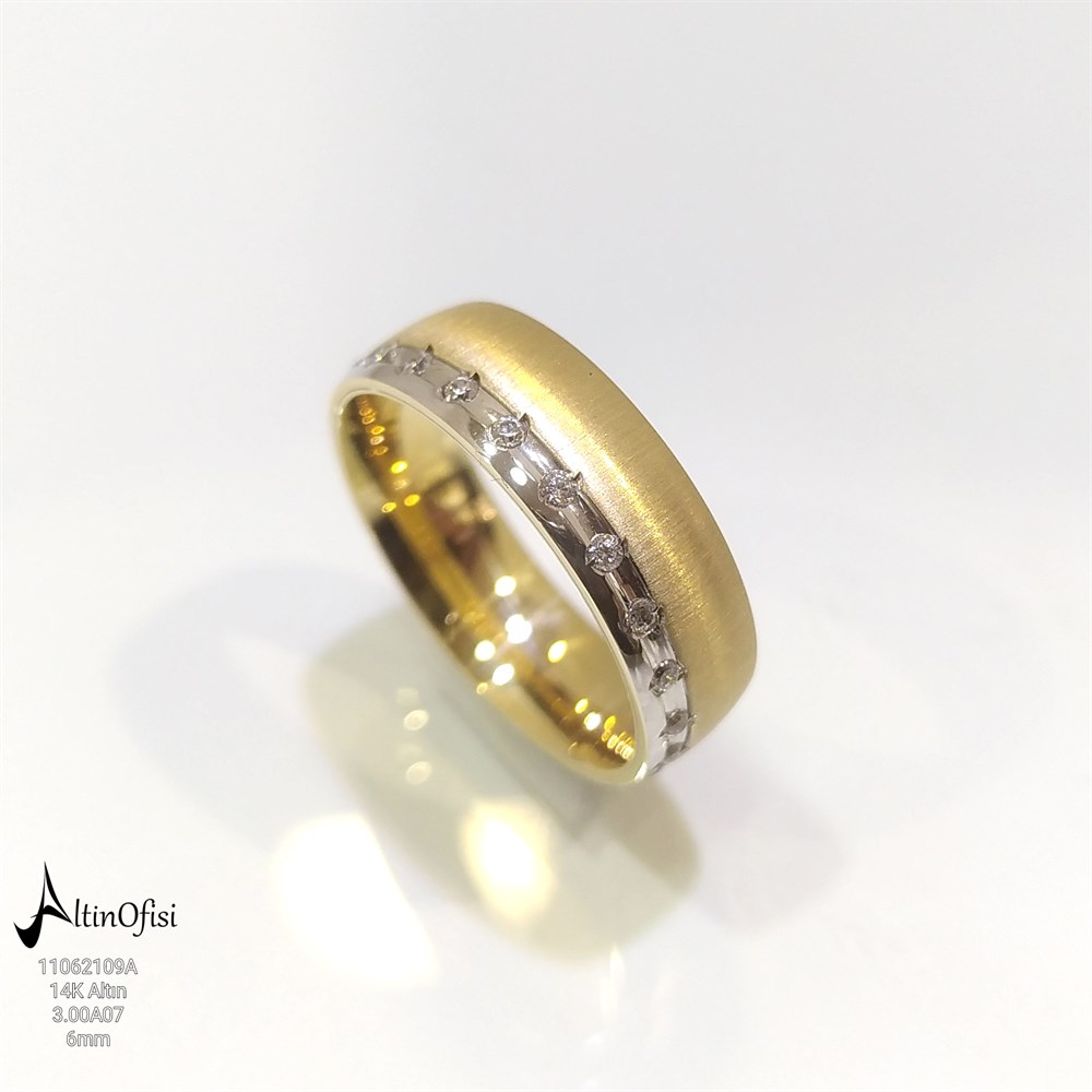 Taşlı Alyans 6 mm Genişlik 14 ayar altın