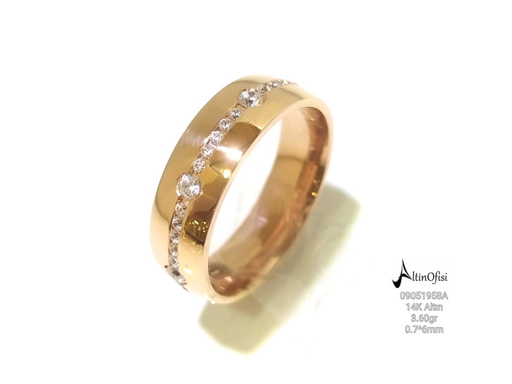 Taşlı Alyans 6 mm Genişlik 14 ayar altın