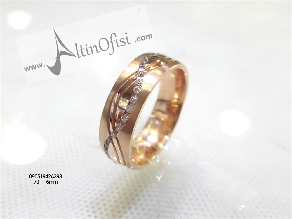 Taşlı Alyans 6 mm Genişlik 14 ayar altın