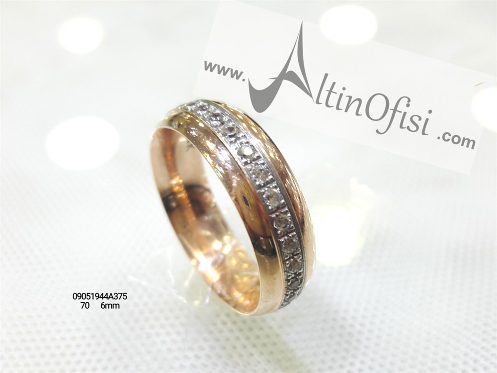 Taşlı Alyans 6 mm Genişlik 14 ayar altın