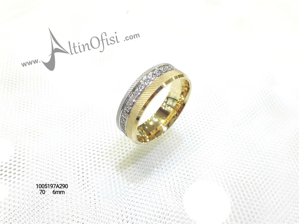 Taşlı Alyans 6 mm Genişlik 14 ayar altın