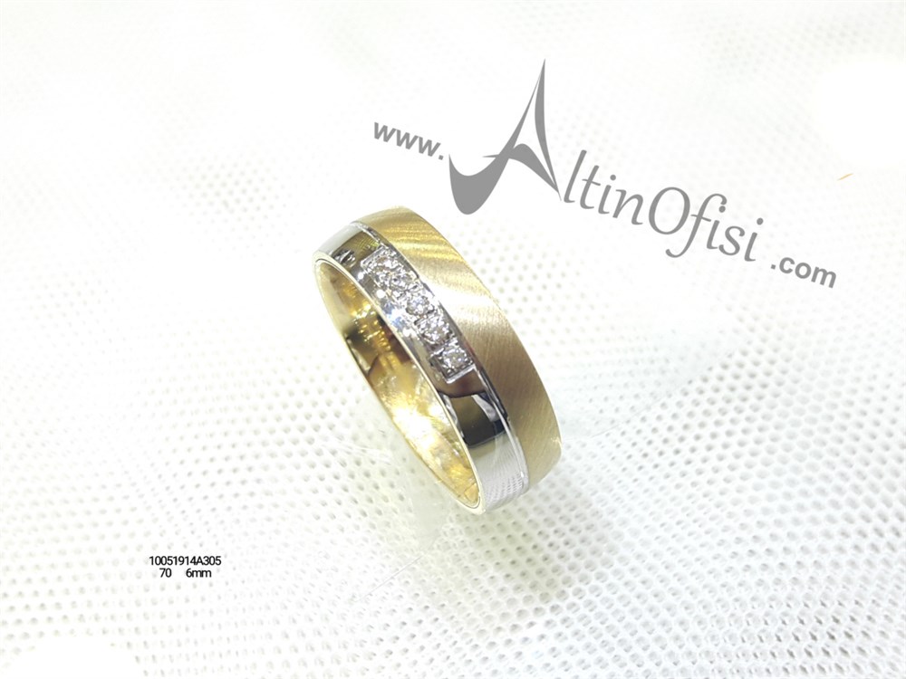 Taşlı Alyans 6 mm Genişlik 14 ayar altın