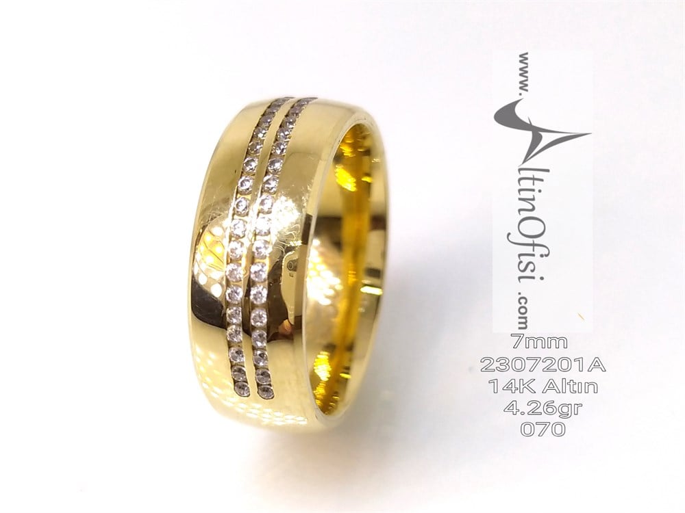 Taşlı Alyans 7 mm Genişlik 14 ayar altın