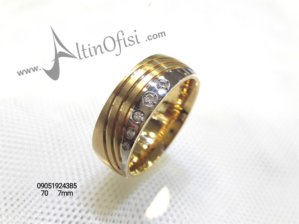 Taşlı Alyans 7 mm Genişlik 14 ayar altın