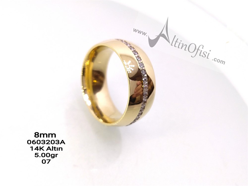 Taşlı Alyans 8 mm Genişlik 14 ayar altın