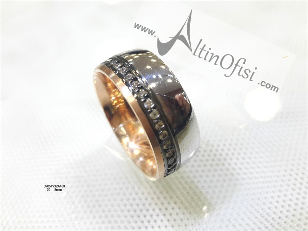 Taşlı Alyans 8 mm Genişlik 14 ayar altın