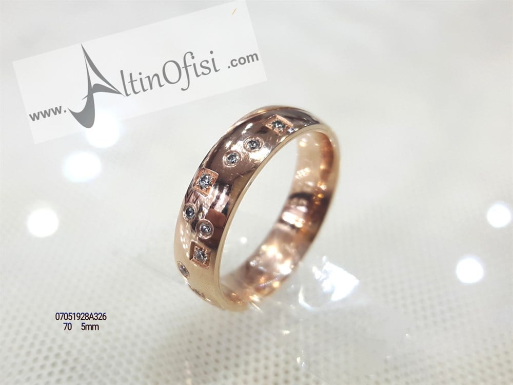Taşlı Alyans 5mm Genişlik 14 ayar altın