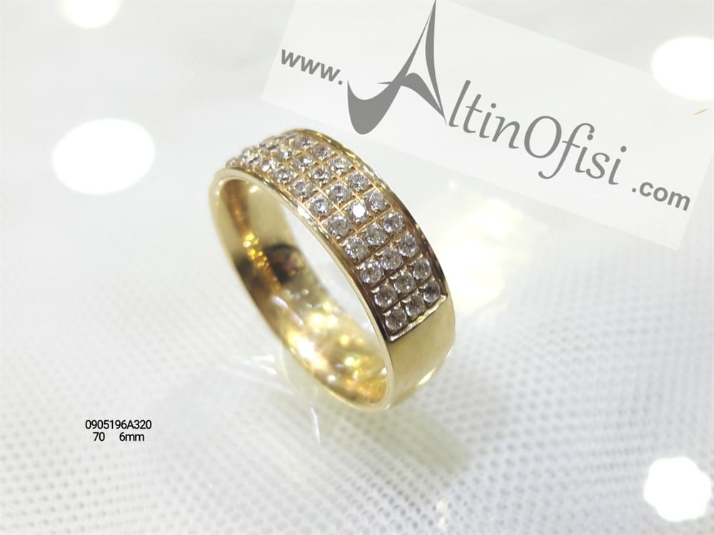 Taşlı Alyans 6 mm Genişlik 14 ayar altın