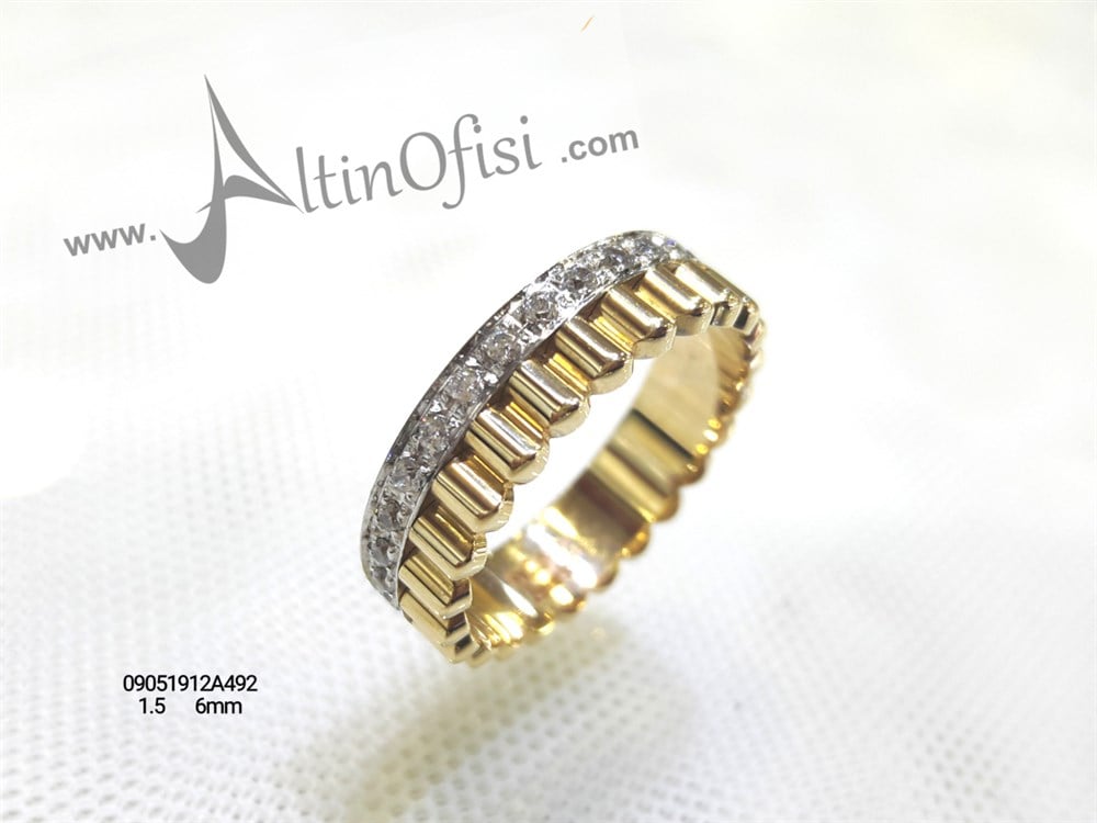 Taşlı Alyans 6 mm Genişlik 14 ayar altın