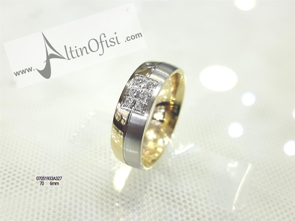 Taşlı Alyans 6mm Genişlik 14 ayar altın