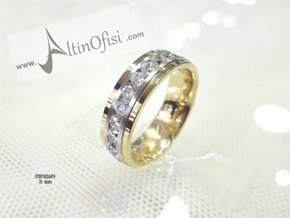 Taşlı Alyans 6mm Genişlik 14 ayar altın