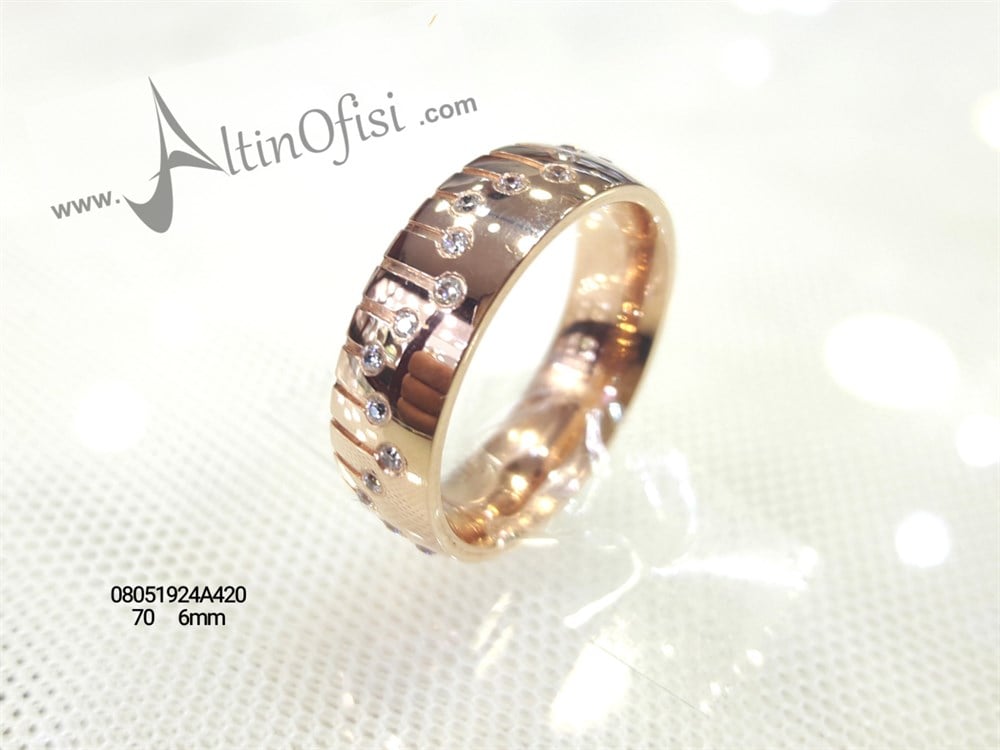 Taşlı Alyans 6mm Genişlik 14 ayar altın
