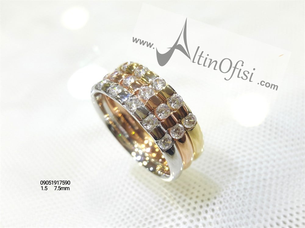 Taşlı Alyans 7,5 mm Genişlik 14 ayar altın