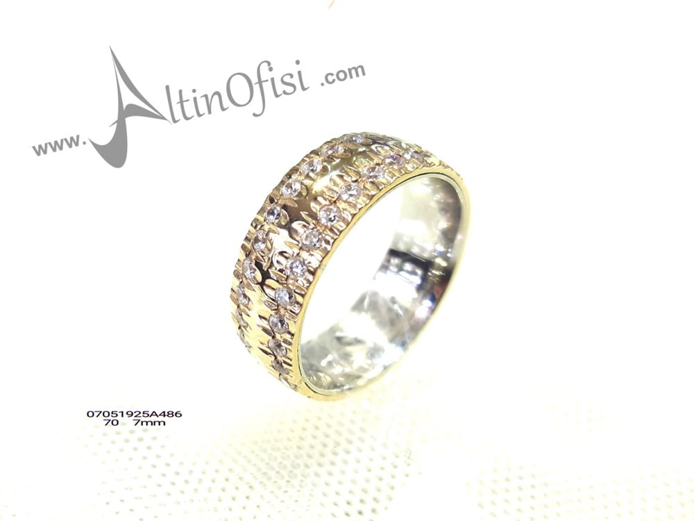 Taşlı Alyans 7mm Genişlik 14 ayar altın