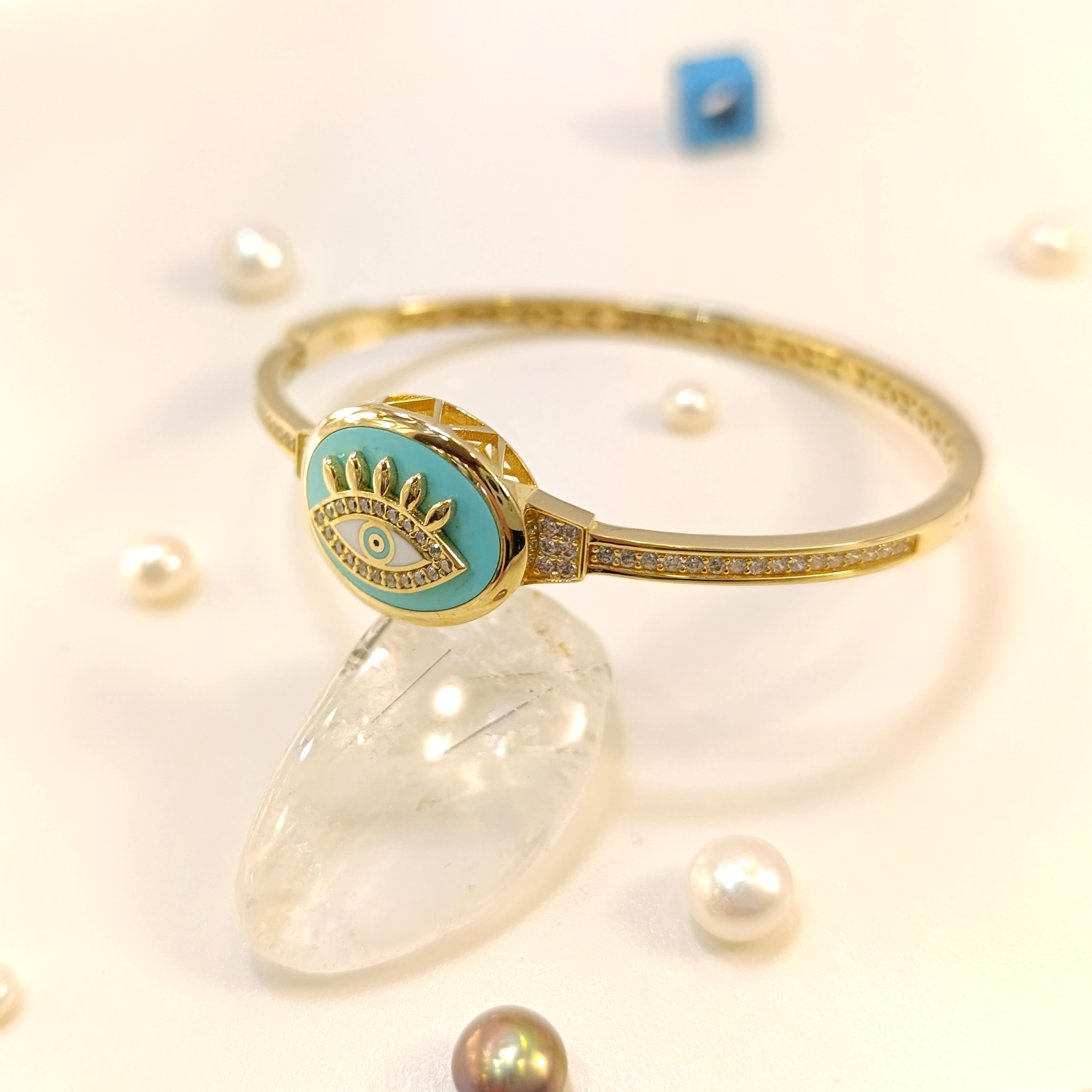 Mineli Göz Kelepçe Bilezik 14 Ayar Altın HD VİDEOLU