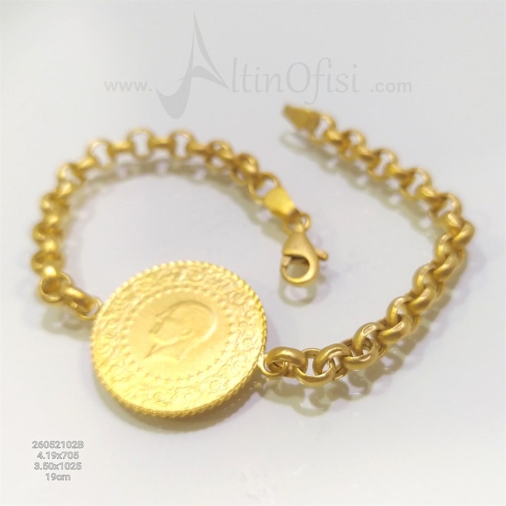 ÖZEL MAT Yarım Altınlı Doç Zincirli Künye Bileklik Altın