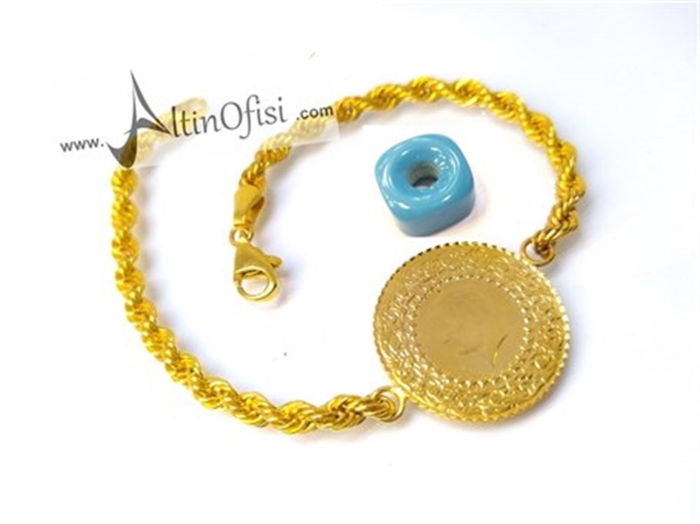 Yarım Altınlı Halat Zincirli Altın Bileklik