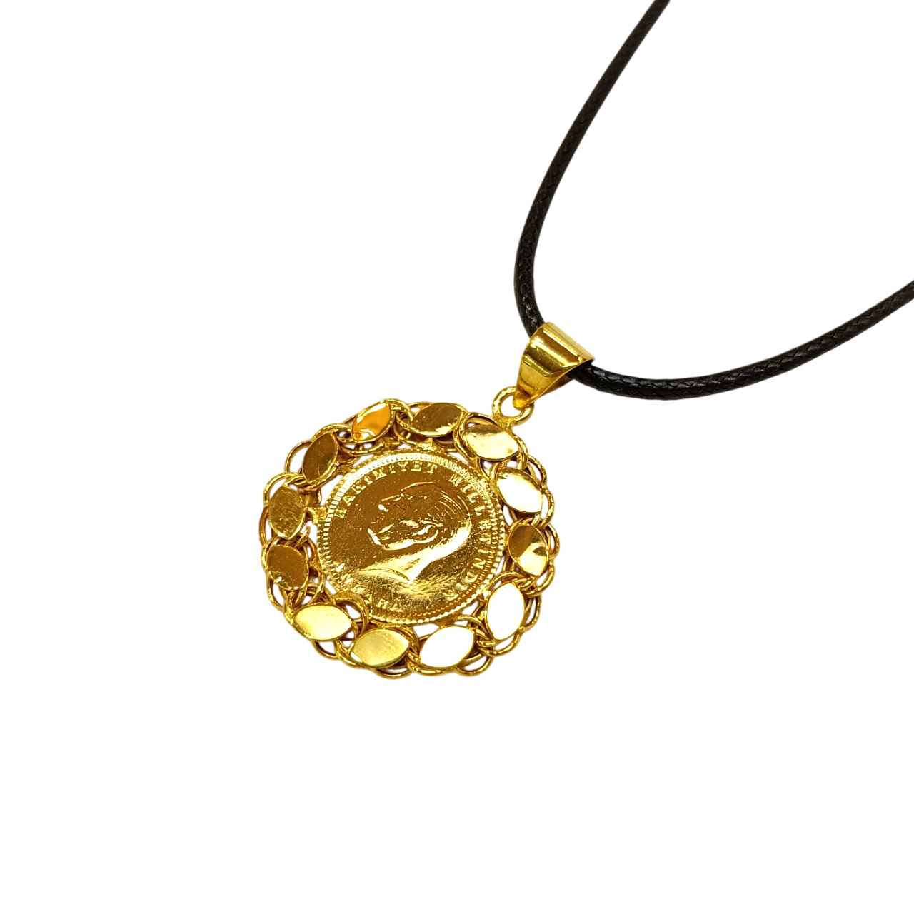 22K Ayar Atalira Çeyrek Altınlı, 14K Altın Pullu Çerçeveli Kolye HD VİDEOLU