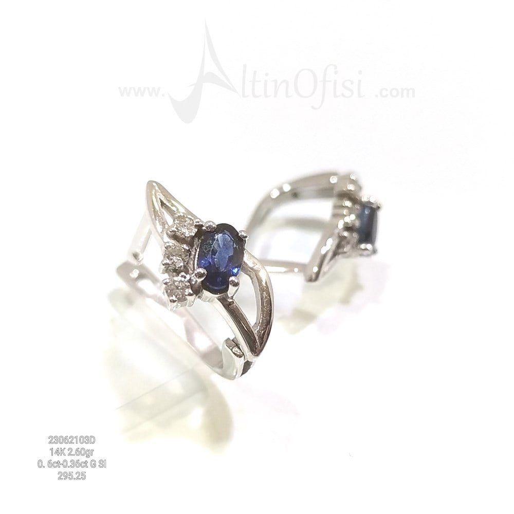 0.36ct Safir ve Pırlanta Taşlı Küpe 14 Ayar Altın