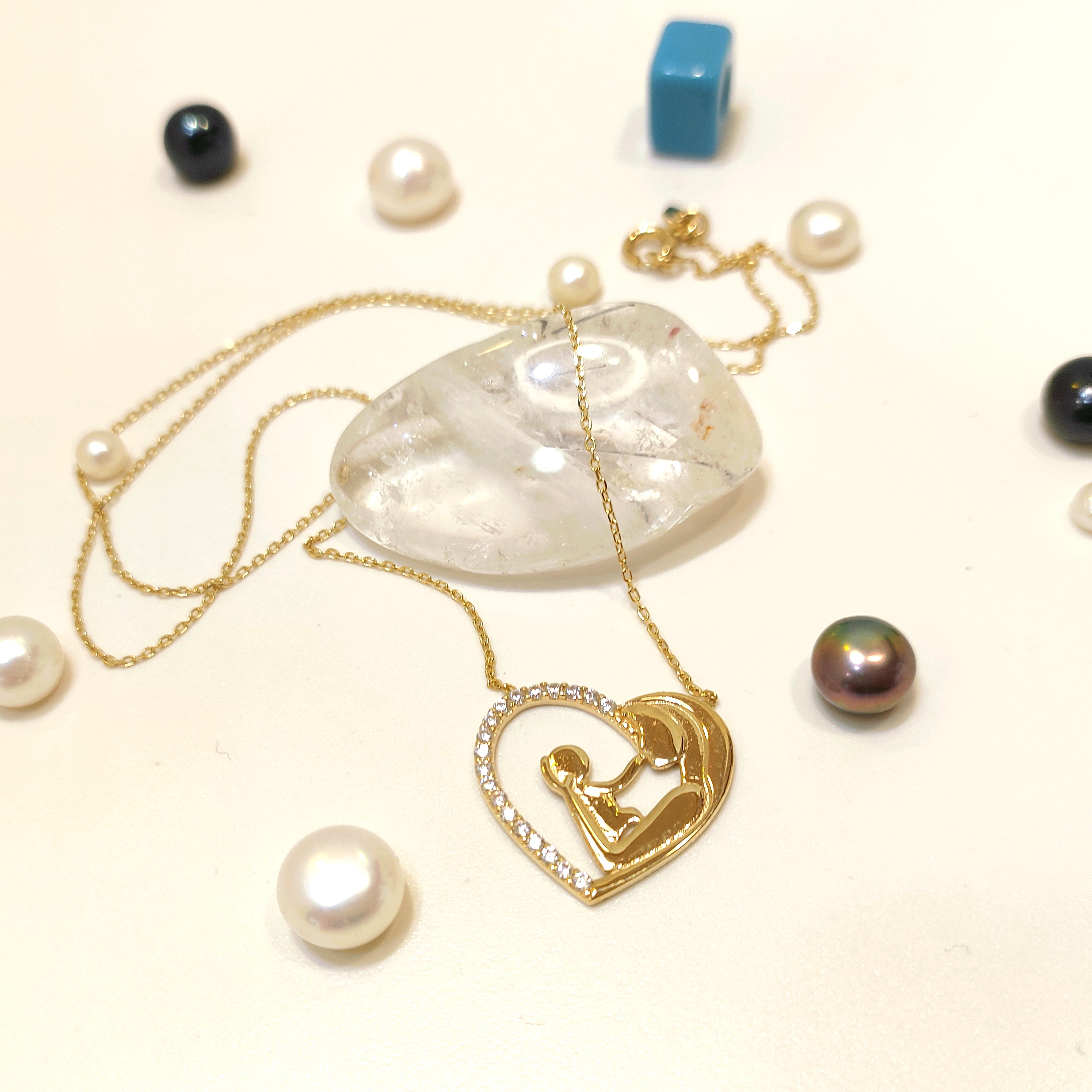 anne ve Bebek Kalp Kolye 14 Ayar Altın  HD VİDEOLU