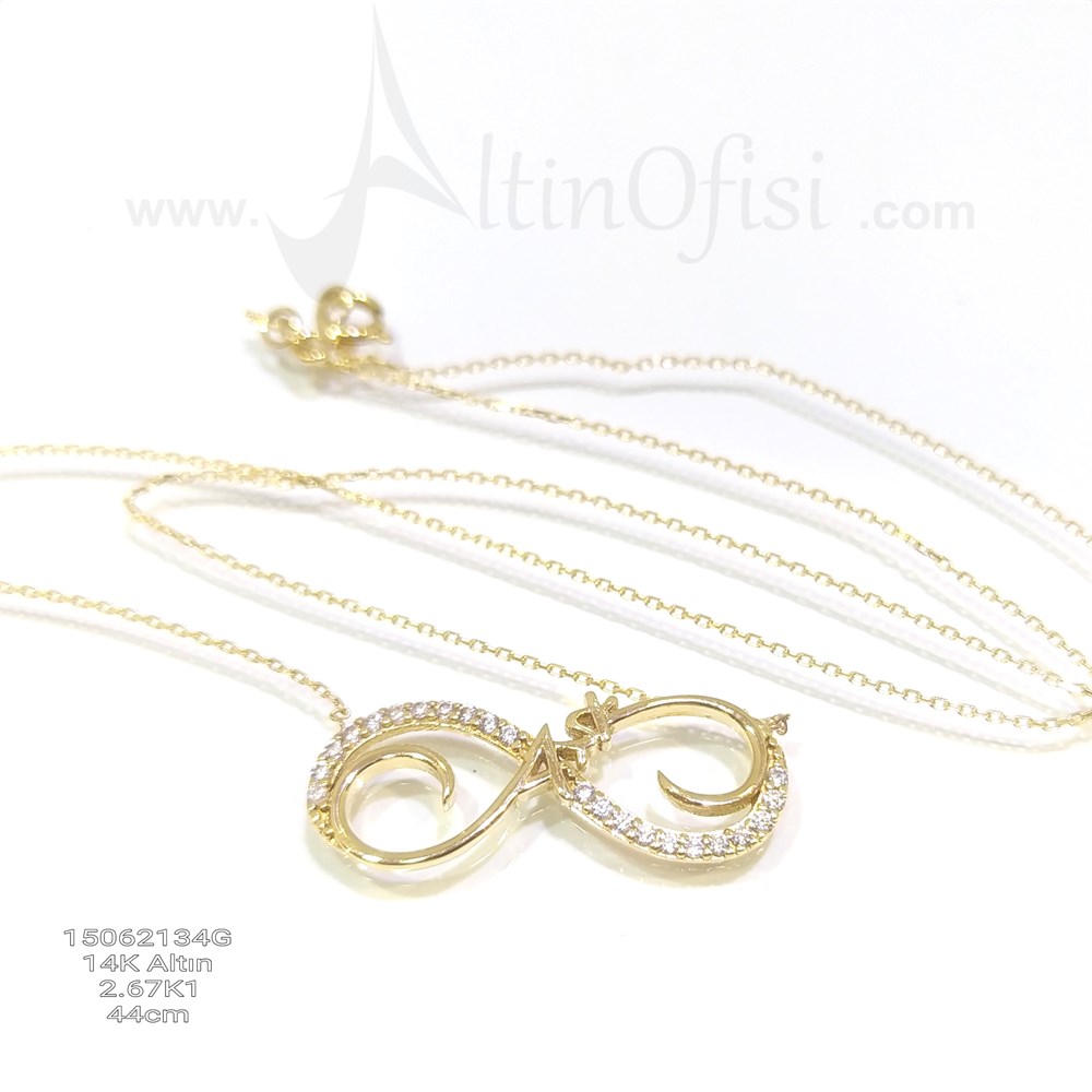 Aşk Yazılı Sonsuzluk Kolye 14 Ayar Altın