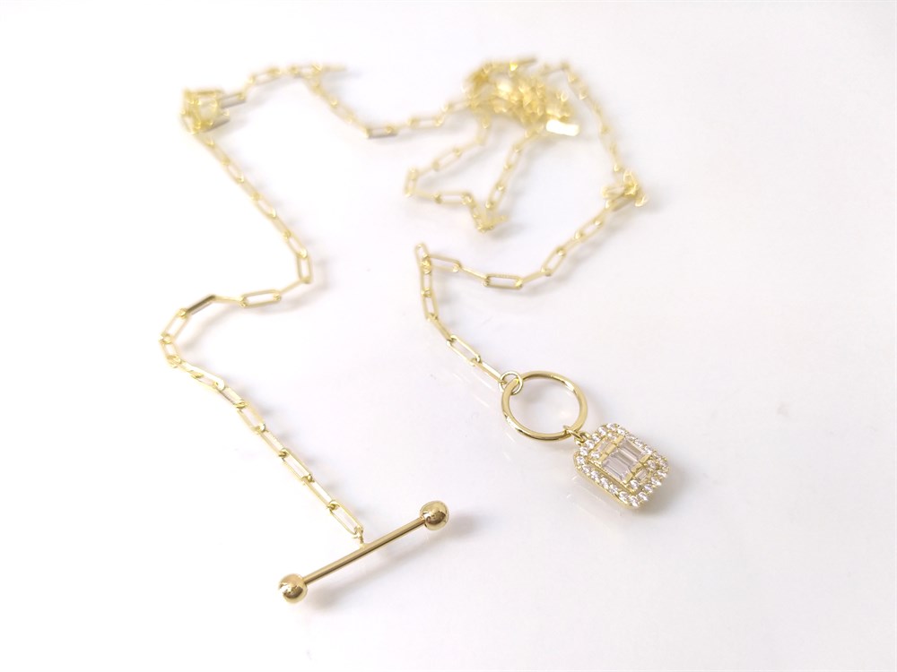 Baget Taşlı Kolye 14 Ayar Altın