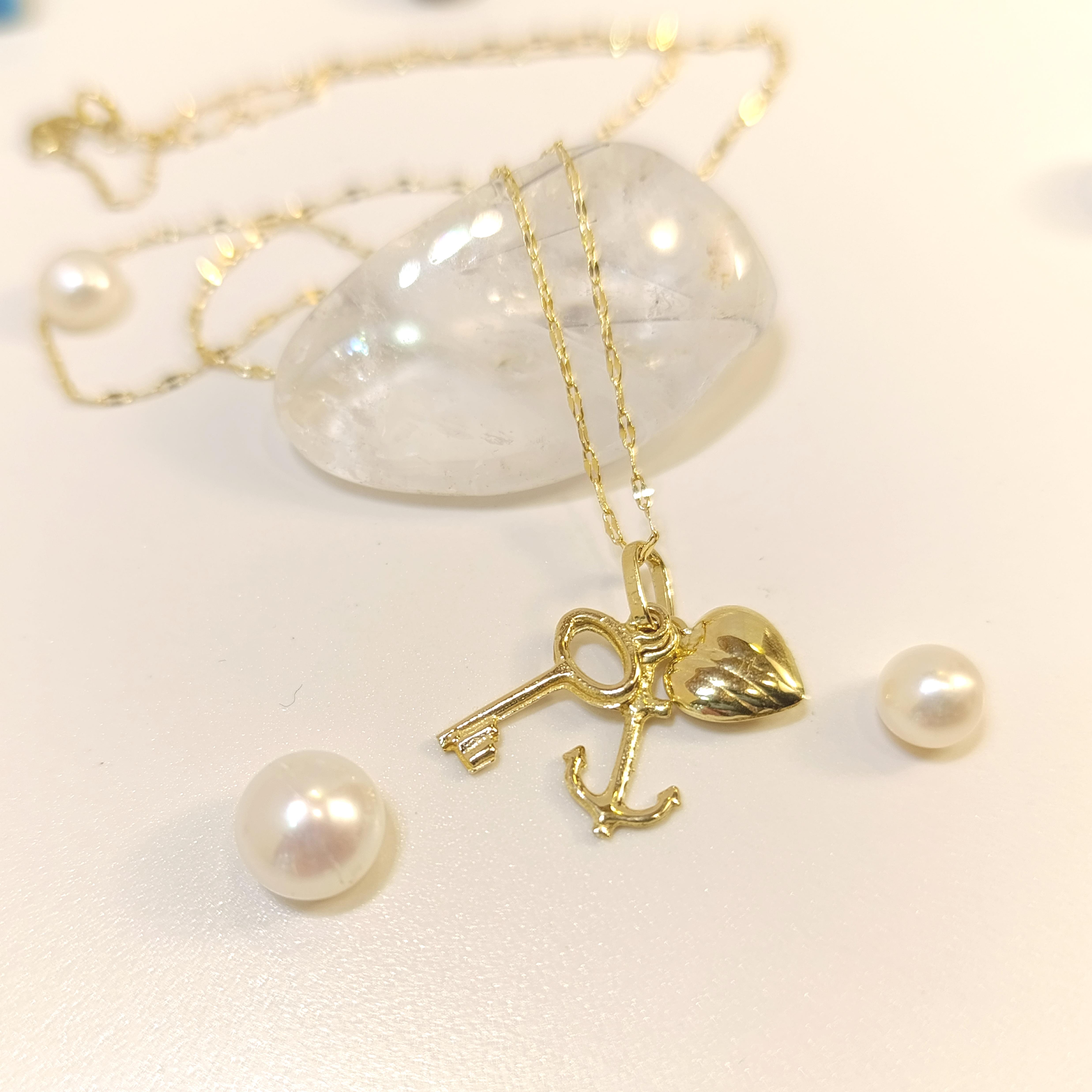 Charm Kalp Anahtar Çapa Kalp Kolye 14 Ayar  Altın HD VİDEOLU