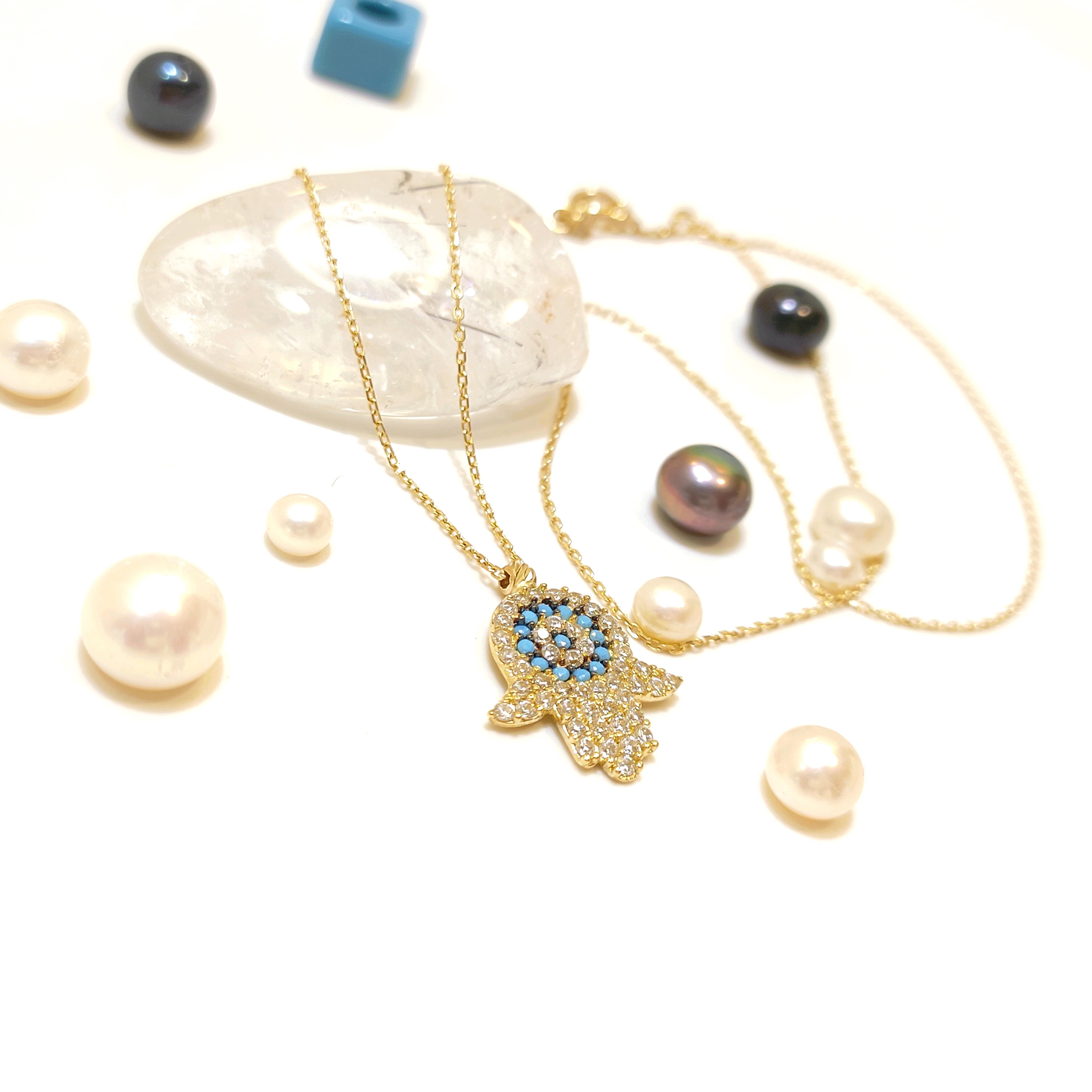 Firuze Gözlü El Kolye 14 Ayar Altın  HD VİDEOLU