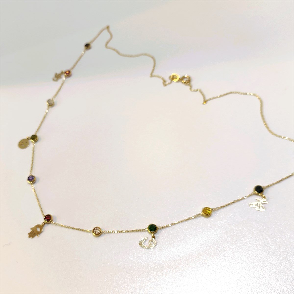 Gök Kuşağı Charm Şans Kolye 14 Ayar Altın HD VİDEOLU