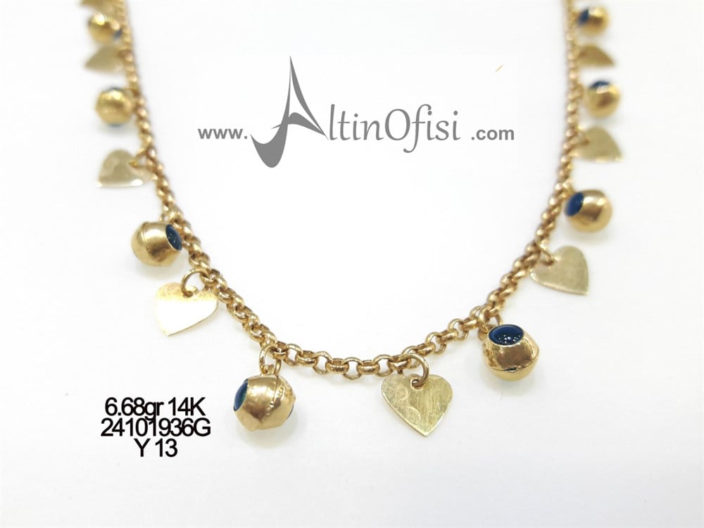 Gözboncuklu Pullu Kolye 14 Ayar Altın