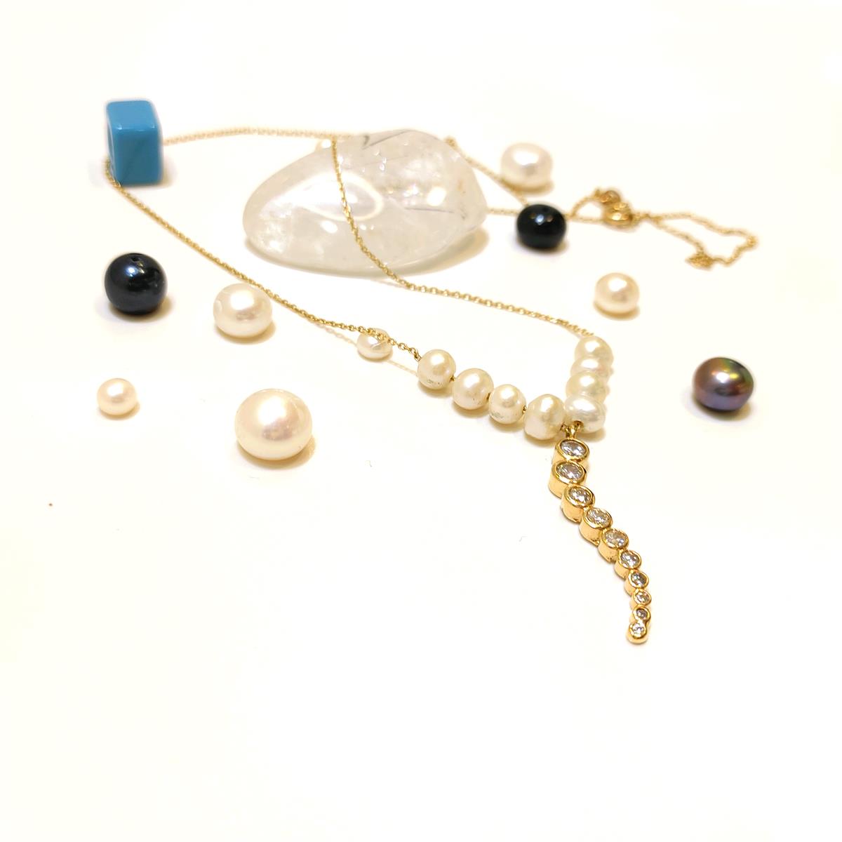 İnci Su Yolu Kolye 14 Ayar Altın HD VİDEOLU