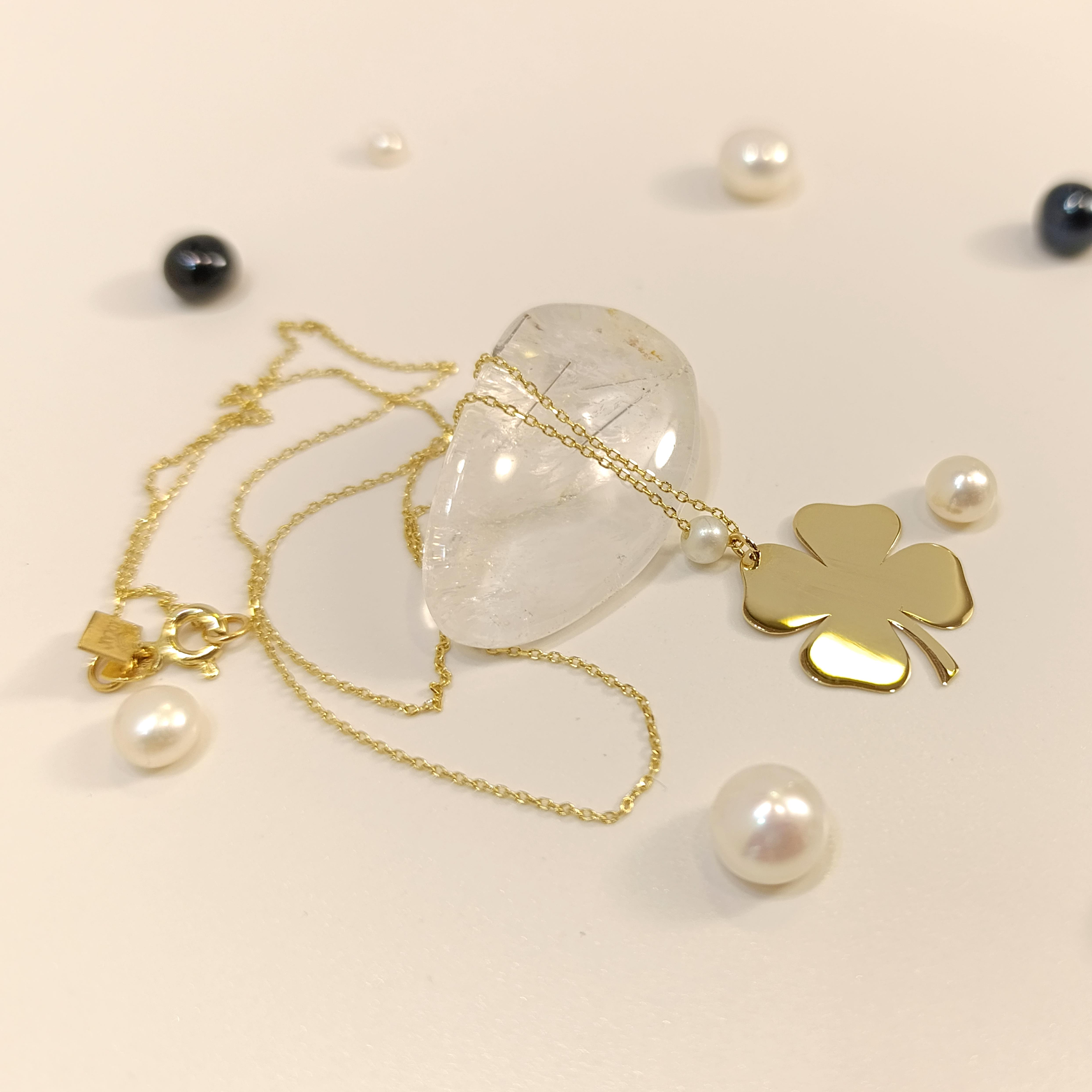 İncili Yonca Kolye 14 Ayar  Altın HD VİDEOLU