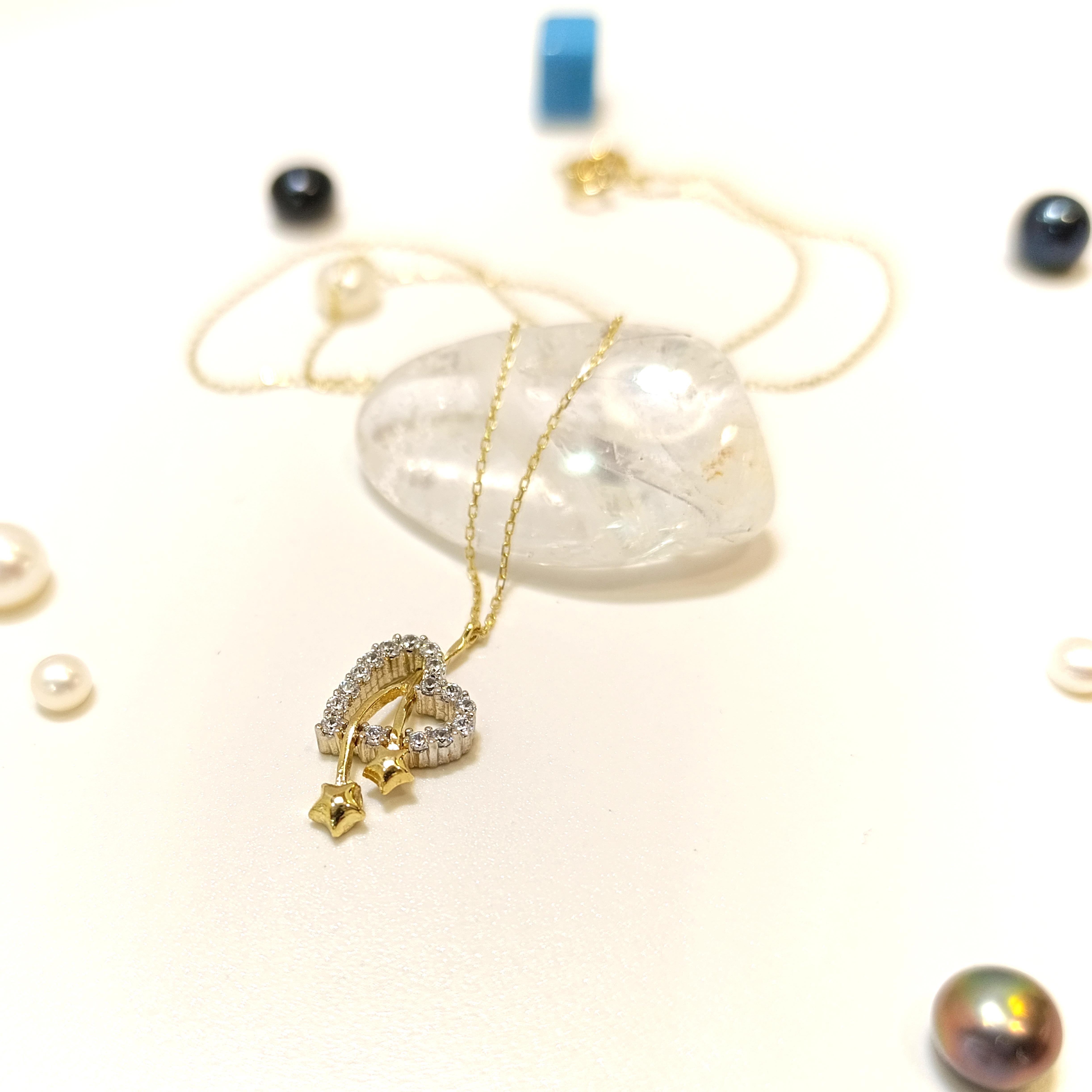 Kalp ve Kayan Yıldız Kolye 14 Ayar Altın 4K VİDEOLU