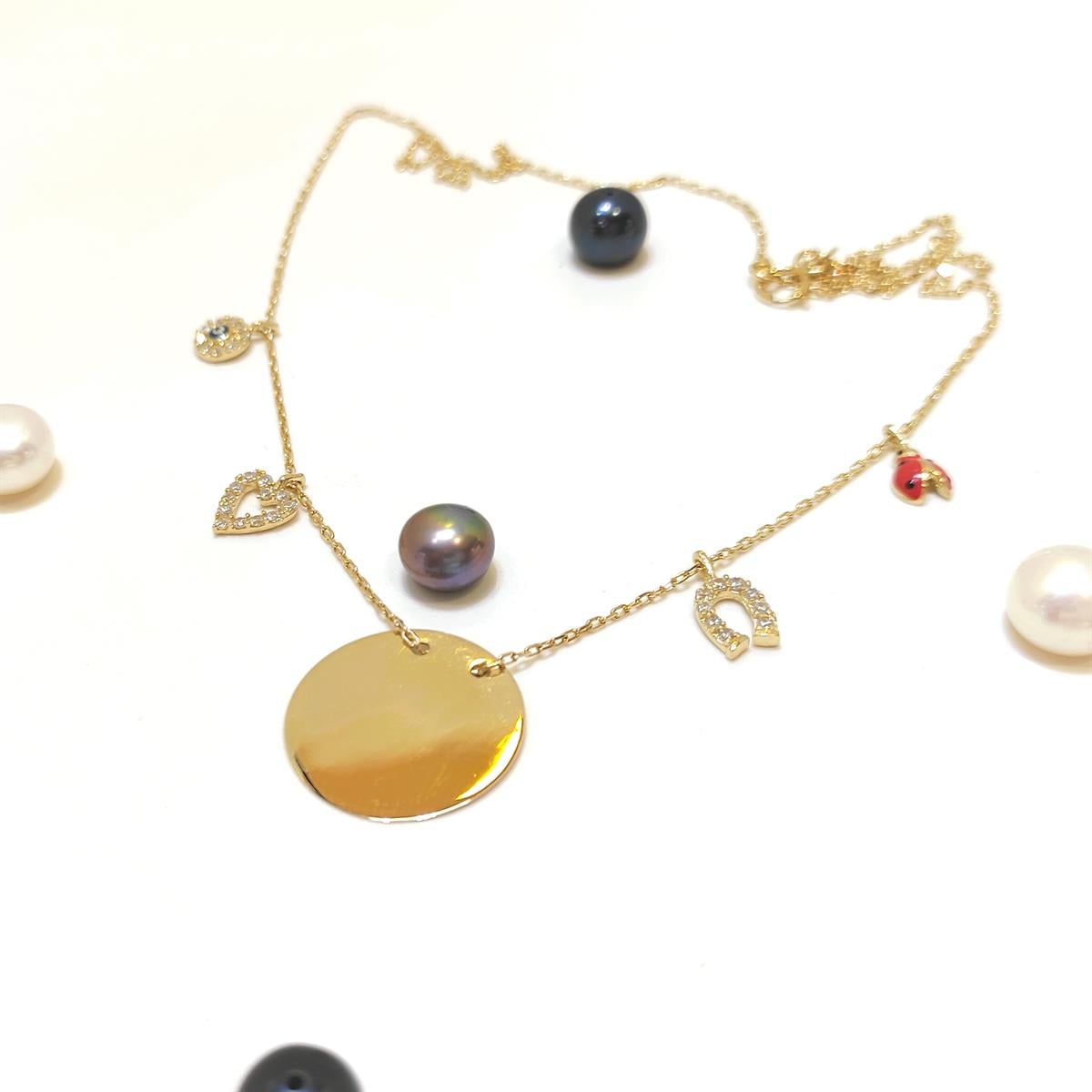 Levhalı Charm Şans Kolye 14 Ayar Altın HD VİDEOLU