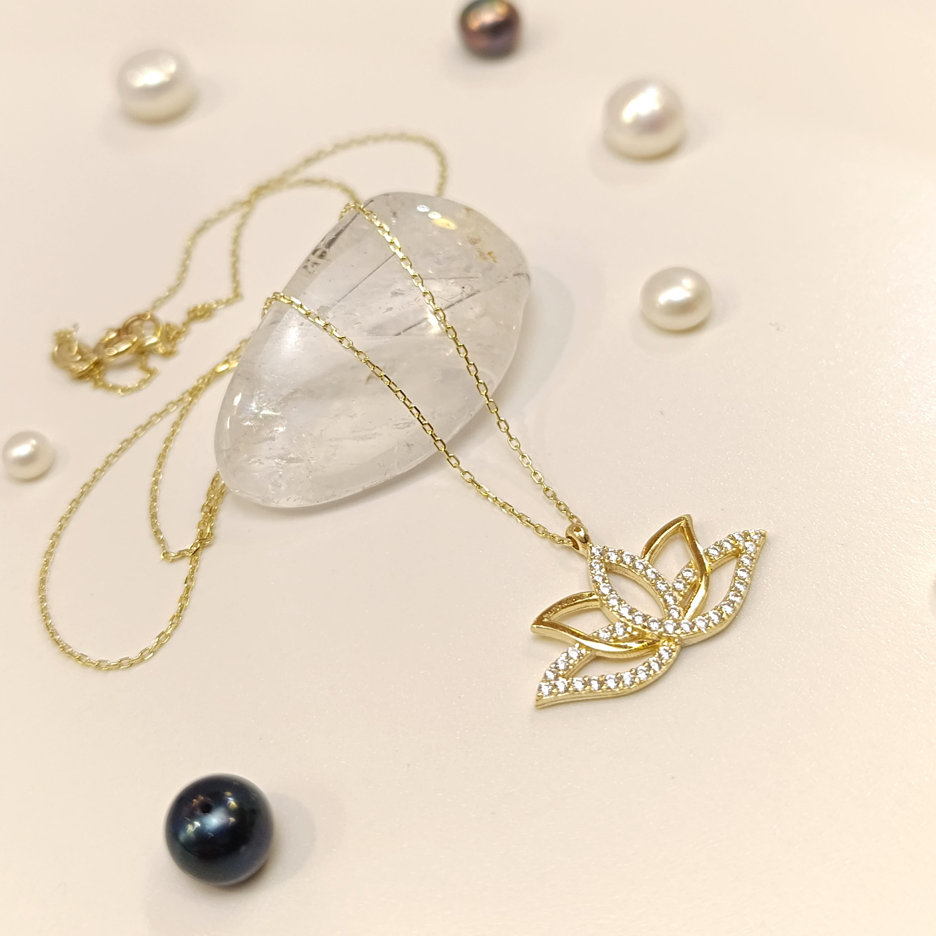 Lotus Çiçeği Kolye 14 Ayar Altın  HD VİDEOLU