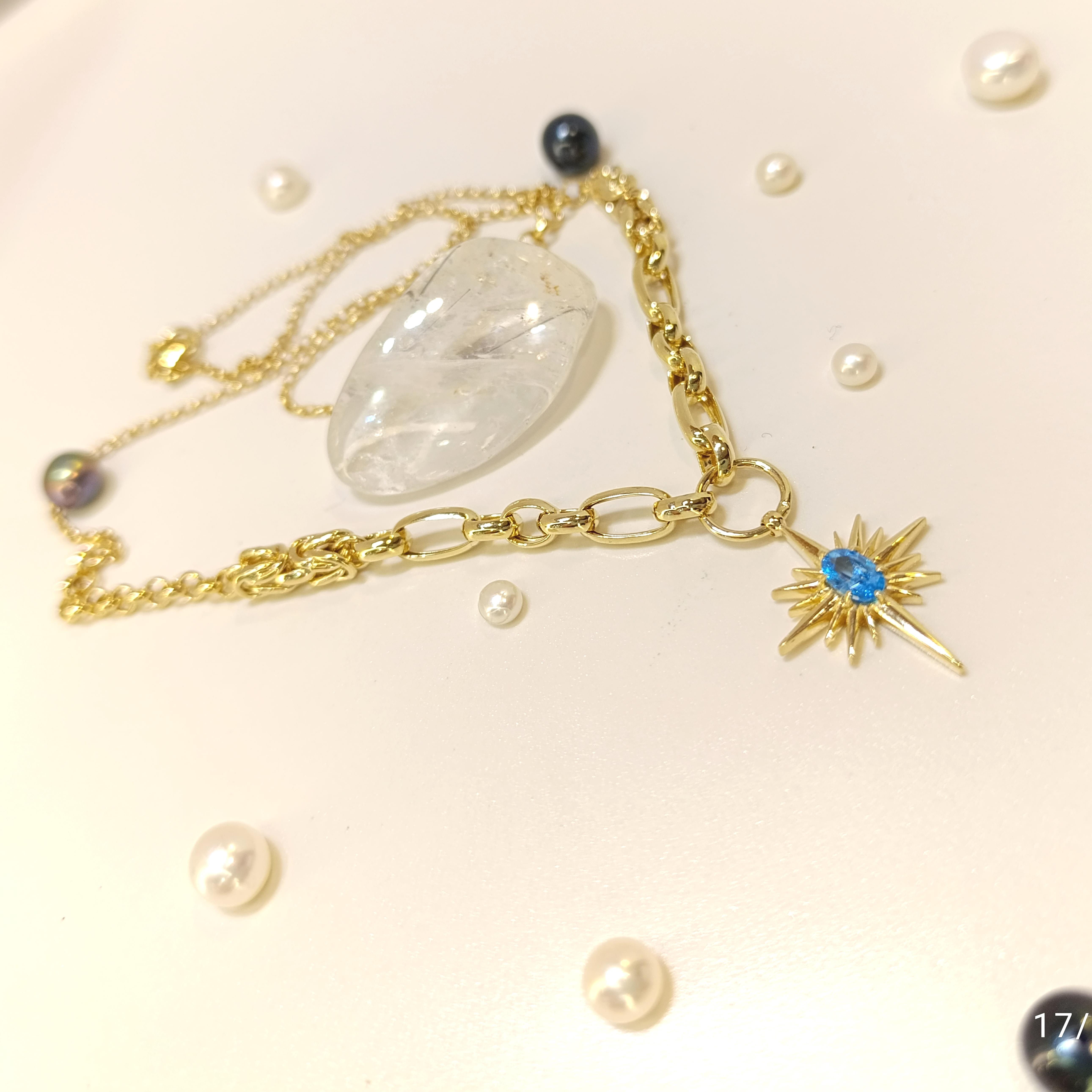 Mavi Taşlı Kuzey Yıldızı Gerdanlık Kolye Altın HD VİDEOLU