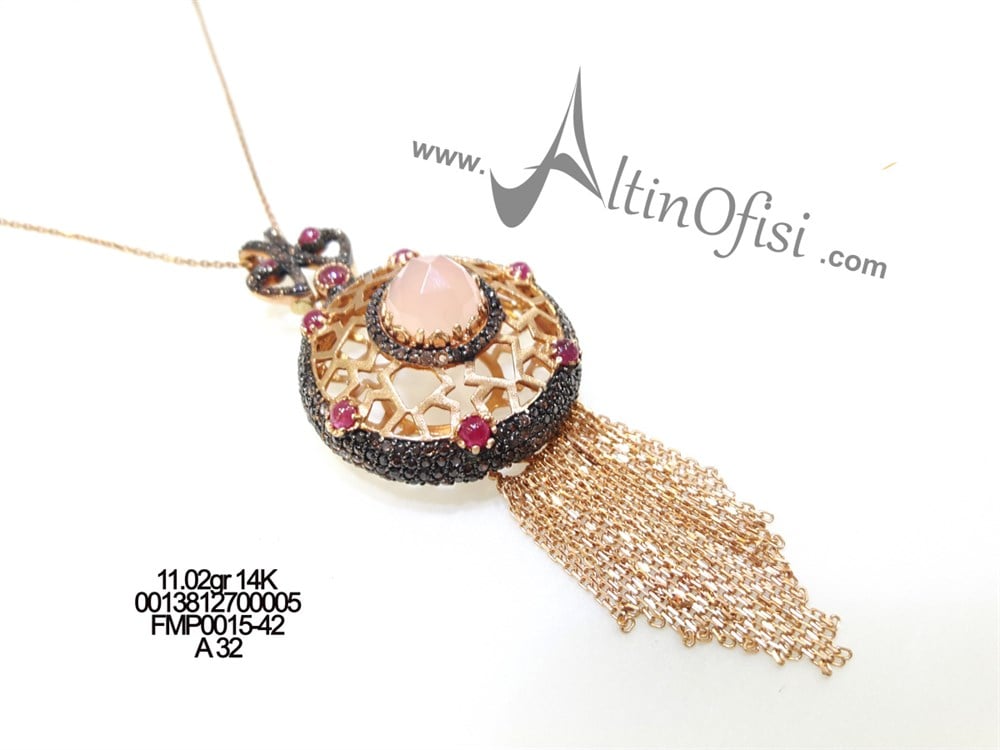 Özel Seri Doğal Taşlı Kolye 14 Ayar Altın