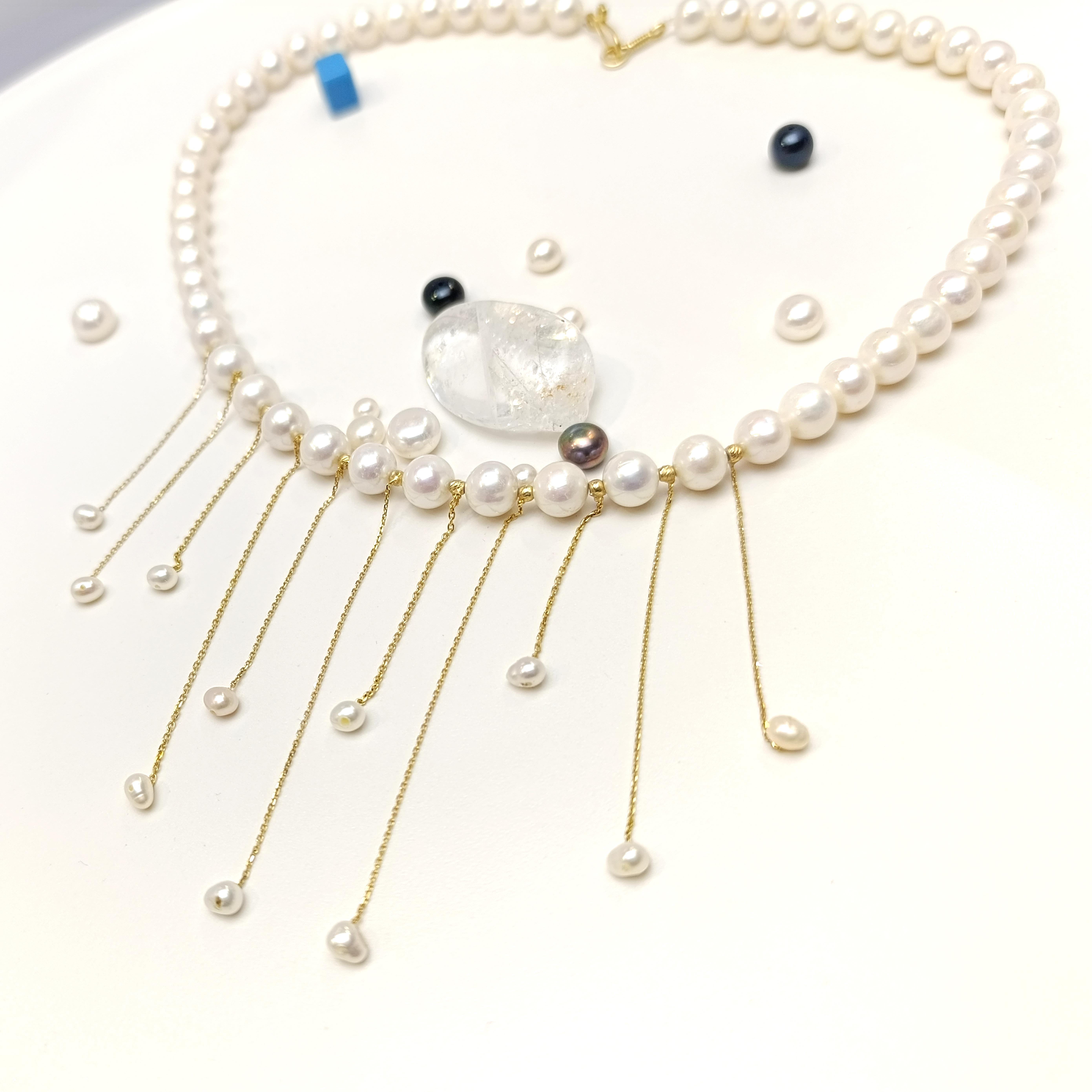 Püsküllü Dorika Toplu Gerçek İncili Gerdanlık Kolye 14 Ayar Altın HD VİDEOLU