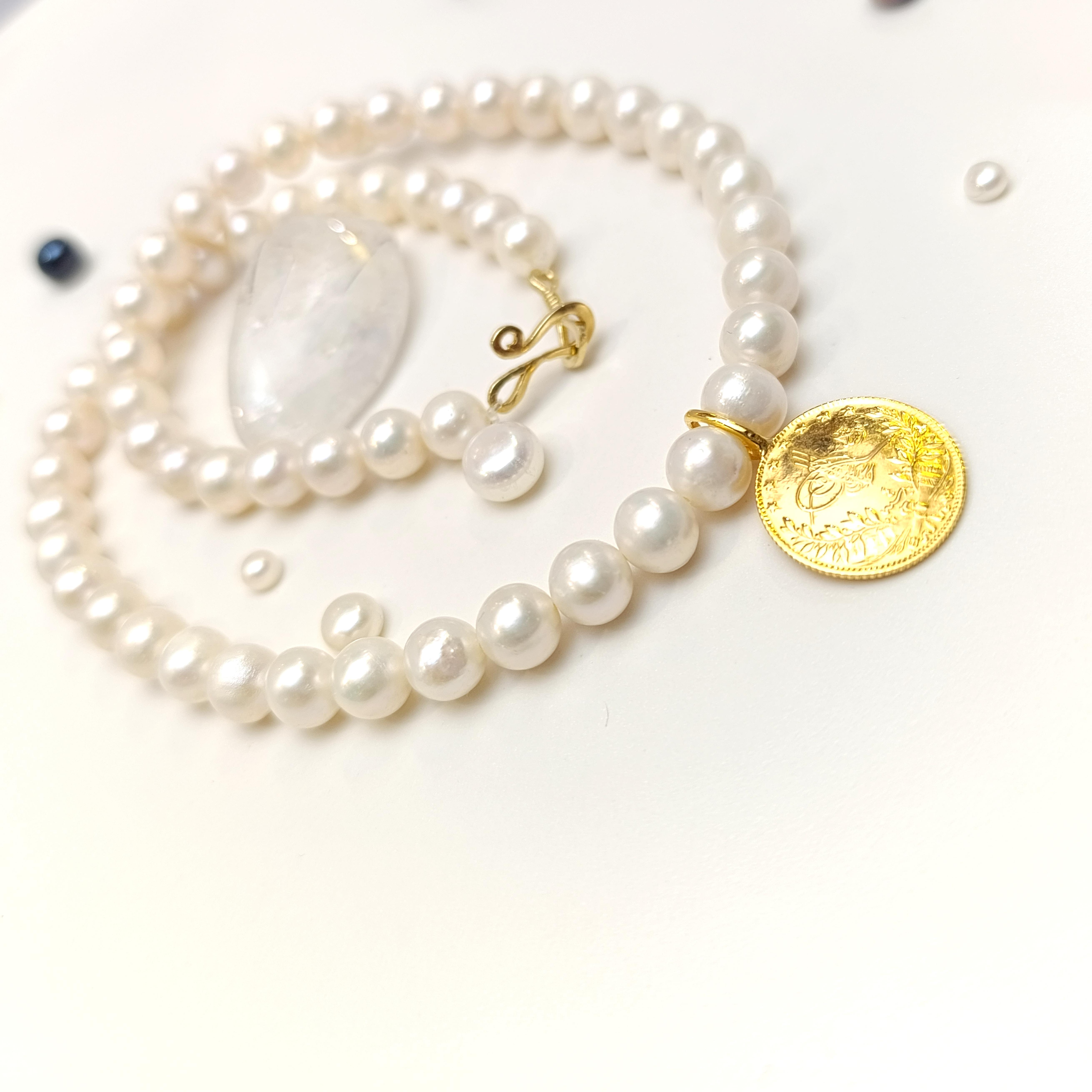 Reşat Yarım Altınlı Gerçek İnci Gerdanlık Kolye 14 Ayar Altın HD VİDEOLU