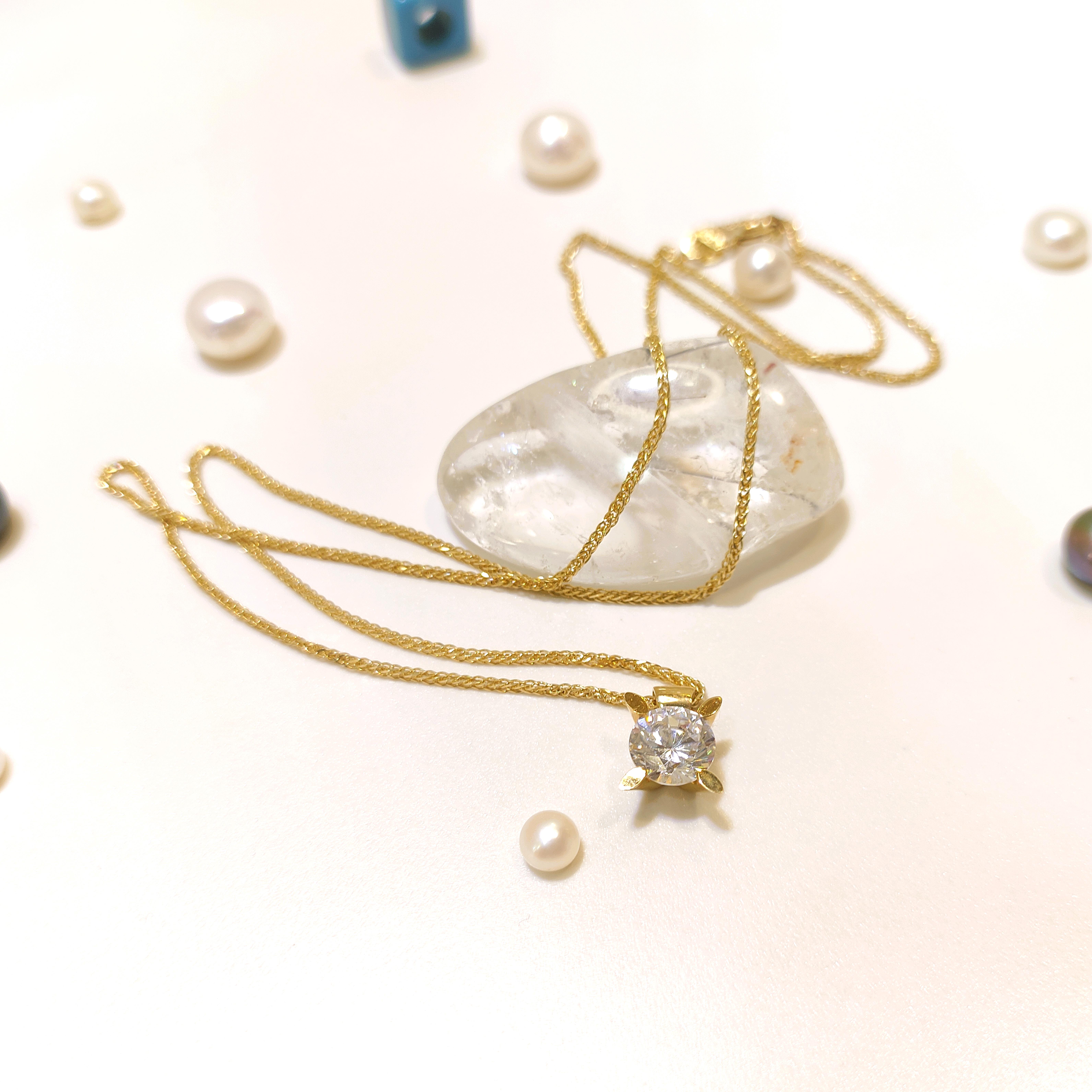 Tek Taş Kolye 14 Ayar Altın  HD VİDEOLU