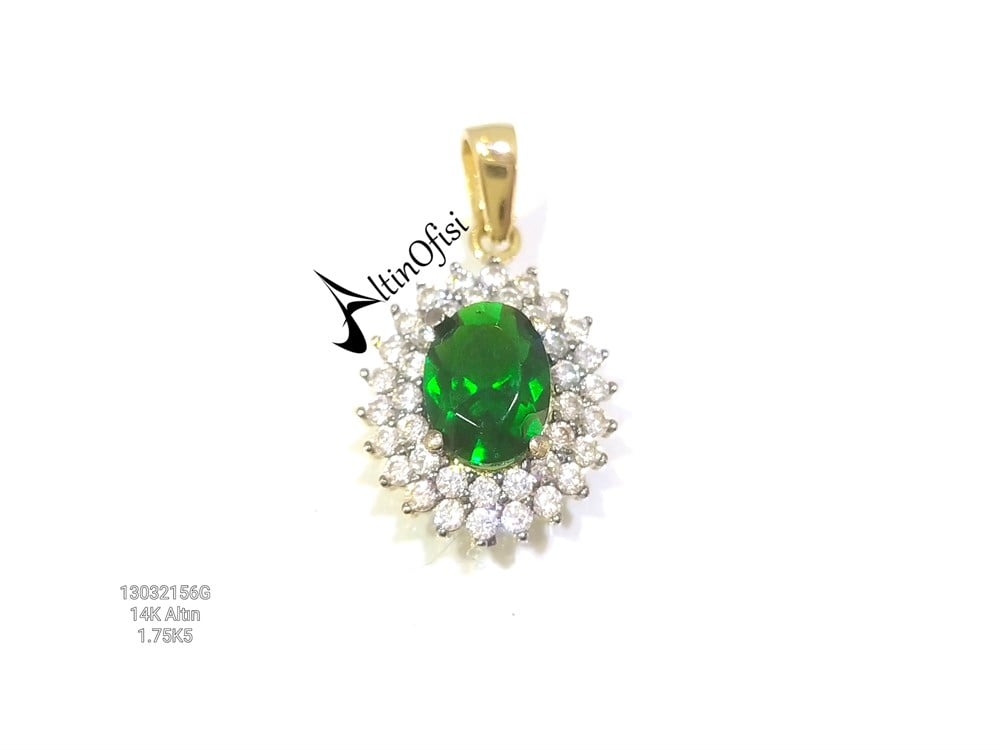 Yeşil Taşlı Kolye 14 Ayar Altın