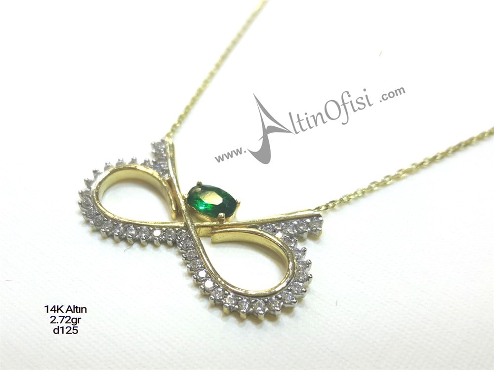 Yeşil Taşlı Sonsuzluk Kolye 14 Ayar altın