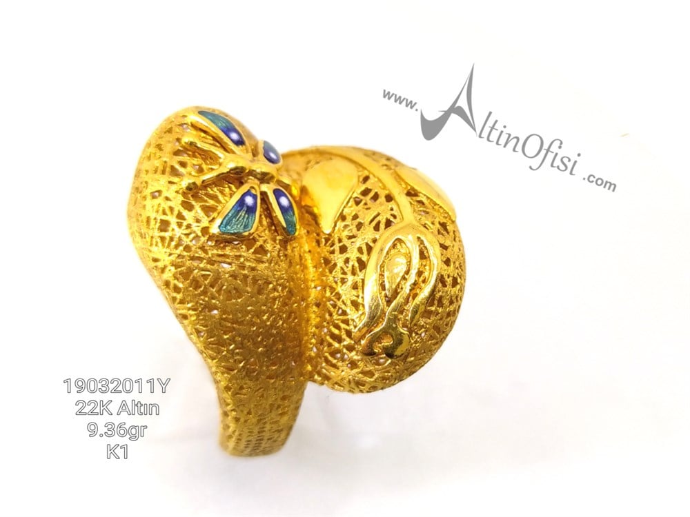 Yusufçuk ve Lale Figürlü Yüzük 22 Ayar Altın