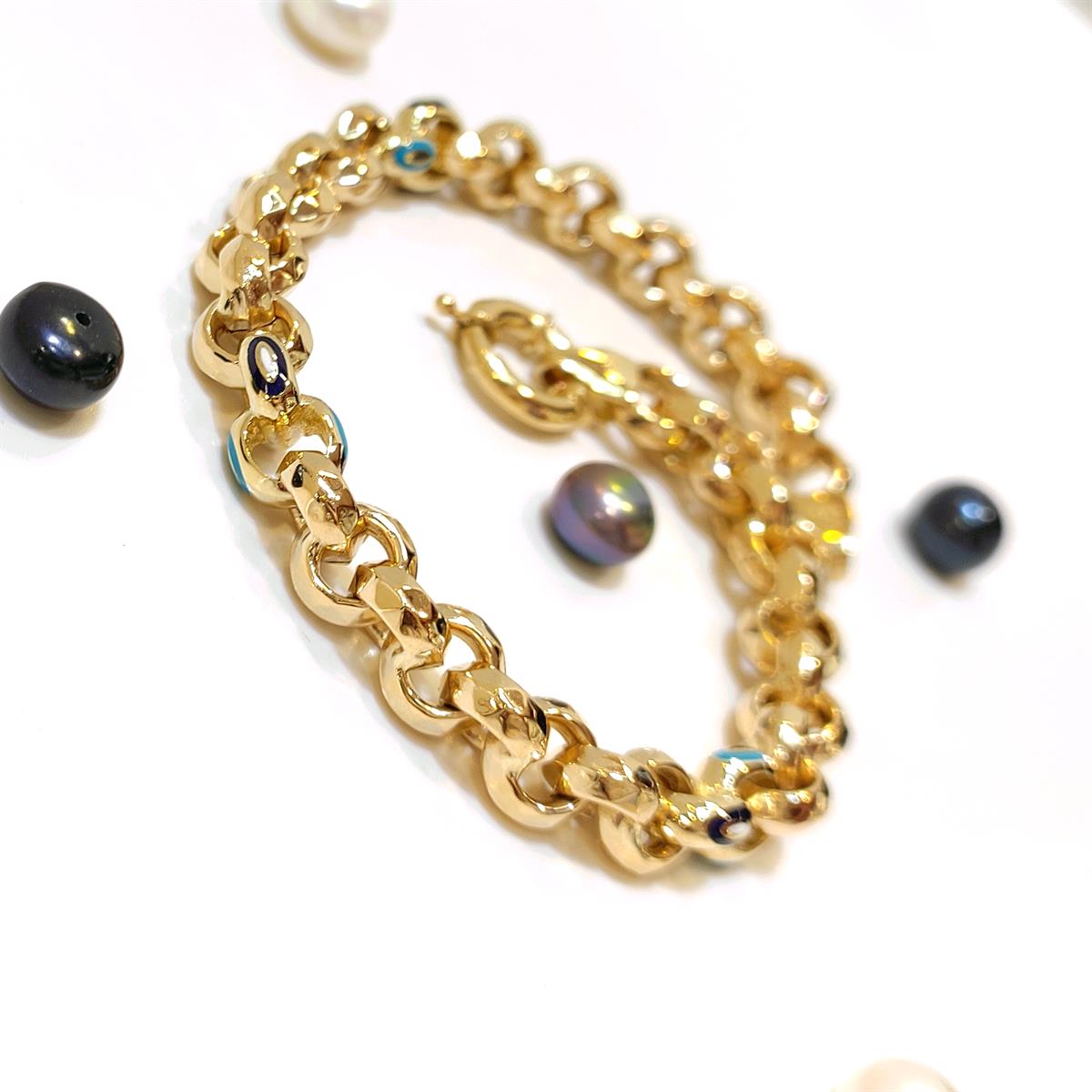 7mm Mineli Doç Rolo Zincir Bileklik Künye 14 Ayar Altın HD VİDEOLU