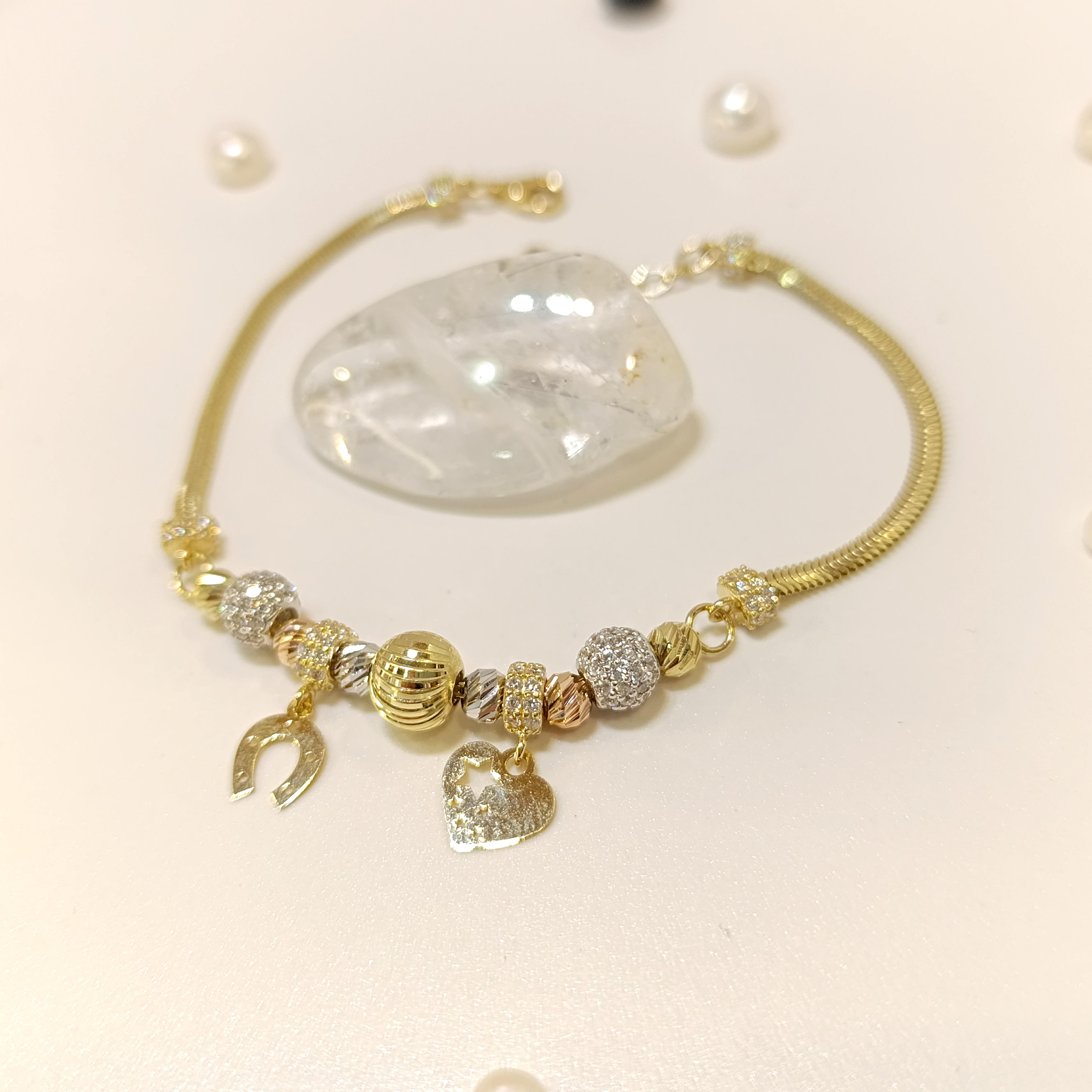 Charm Şans Dorika Toplu Bileklik Künye 14 Ayar Altın HD VİDEOLU