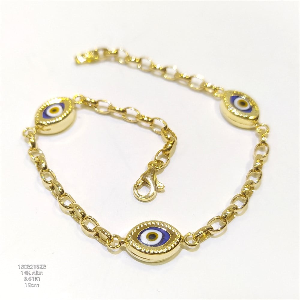 Göz Boncuklu Bileklik Künye 14 Ayar Altın