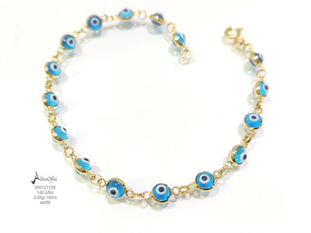 Göz Boncuklu Bileklik 14 Ayar Altın