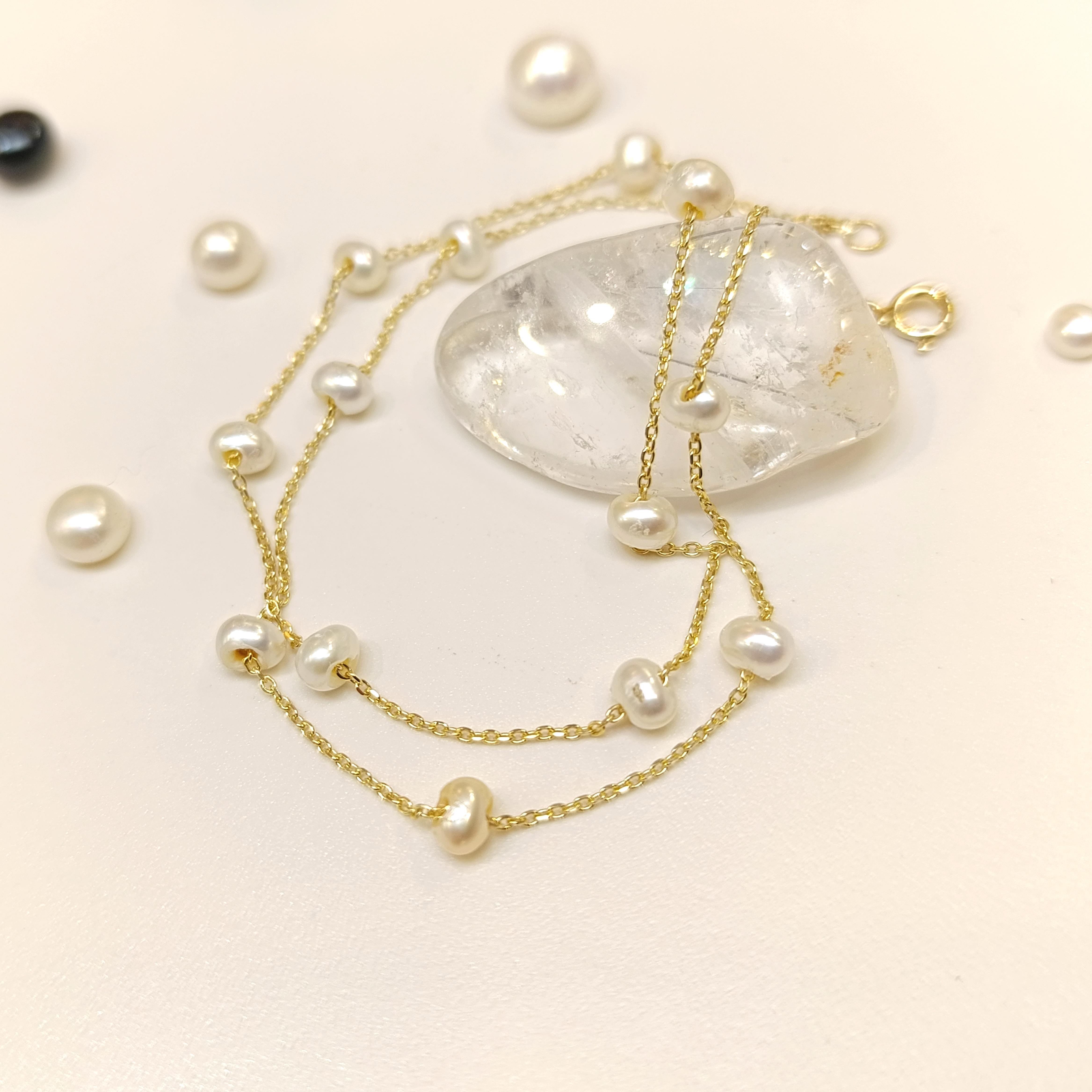 İki Sıralı İnci Bileklik Künye 14 Ayar Altın HD VİDEOLU