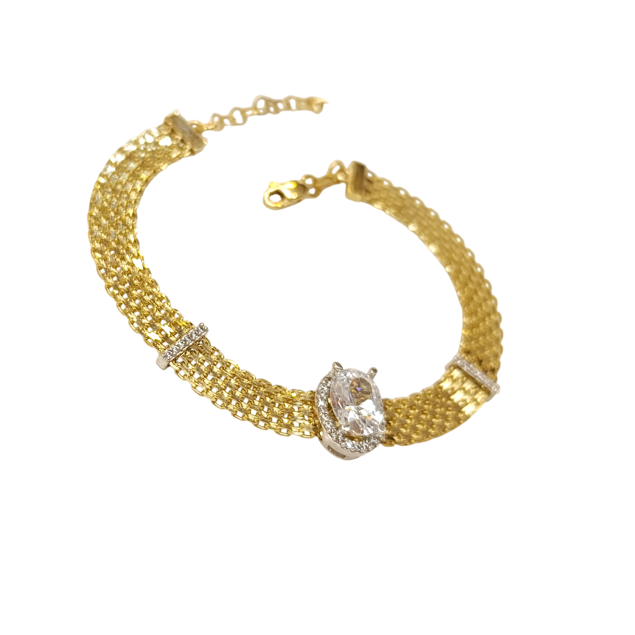 Oval Tek Taş Bismark Bileklik Künye 14 Ayar Altın HD VİDEOLU